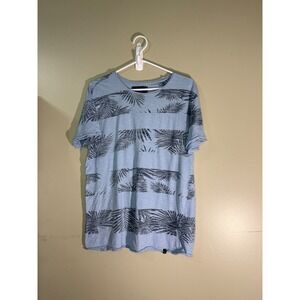 Indigo Carry Our Passion Mens Large Blue Tropical Palm Leaf Print T-Shirt Allen